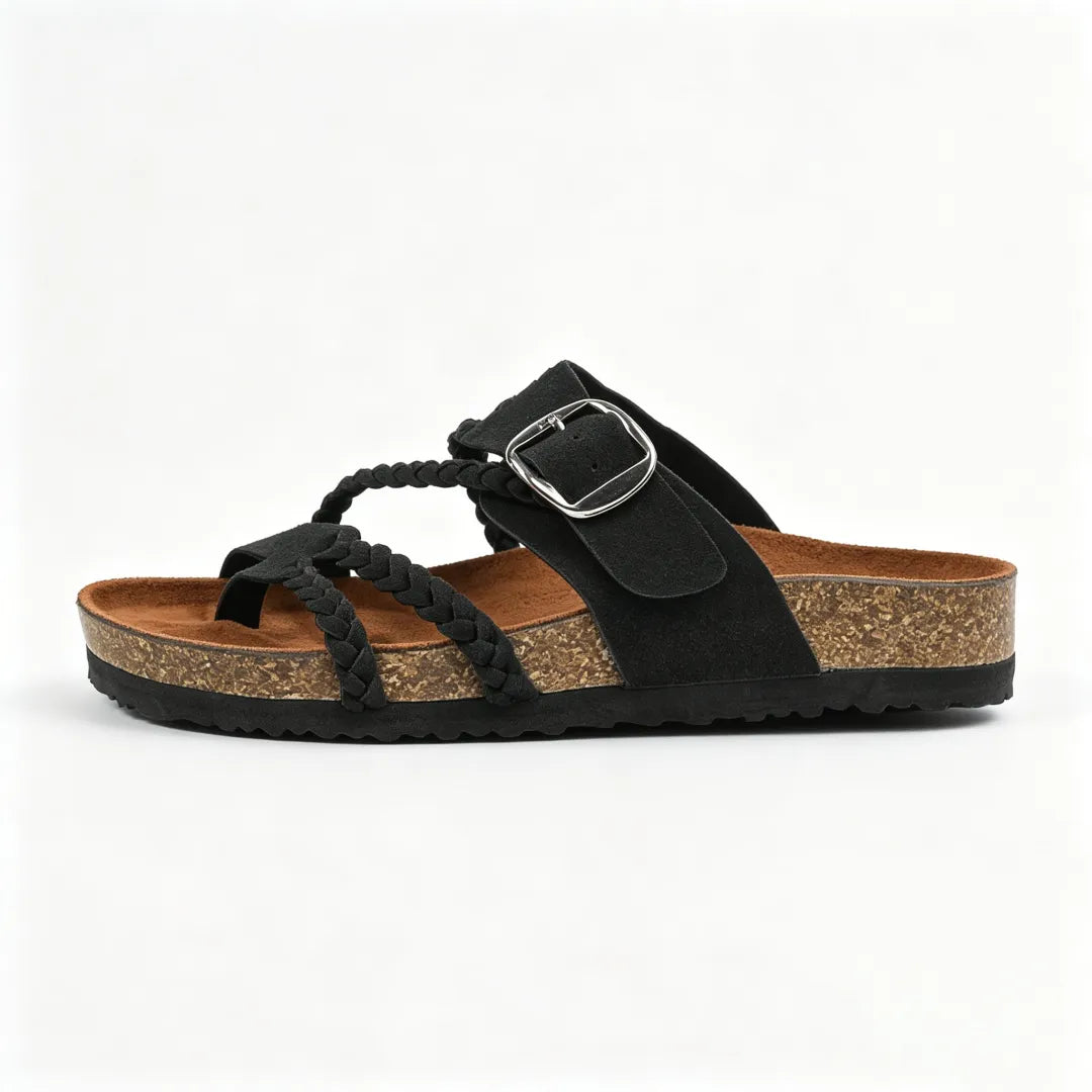 Women's Braided Leather Cork Footbed Sandals